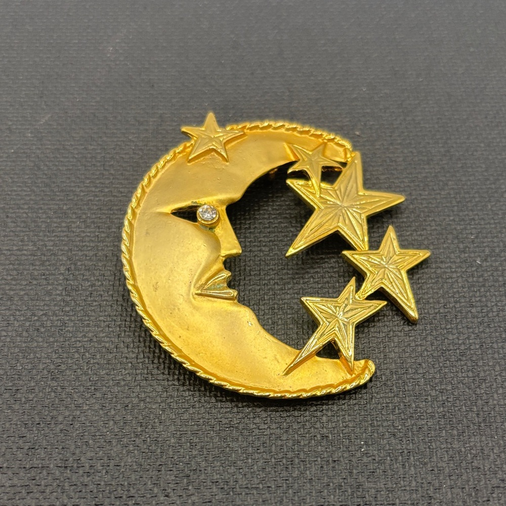 VTG Park Lane Celestial Brooch Rhinestone Moon & Stars Statement Brooch Era 80s